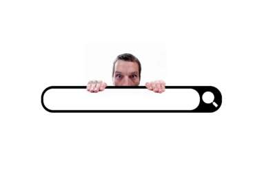 an image of a man peering over a blank search bar