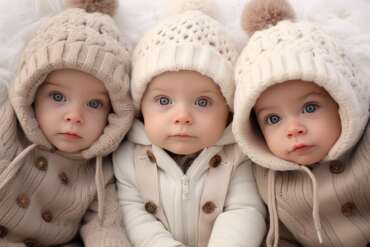 three nearly-identical kids in winter attire