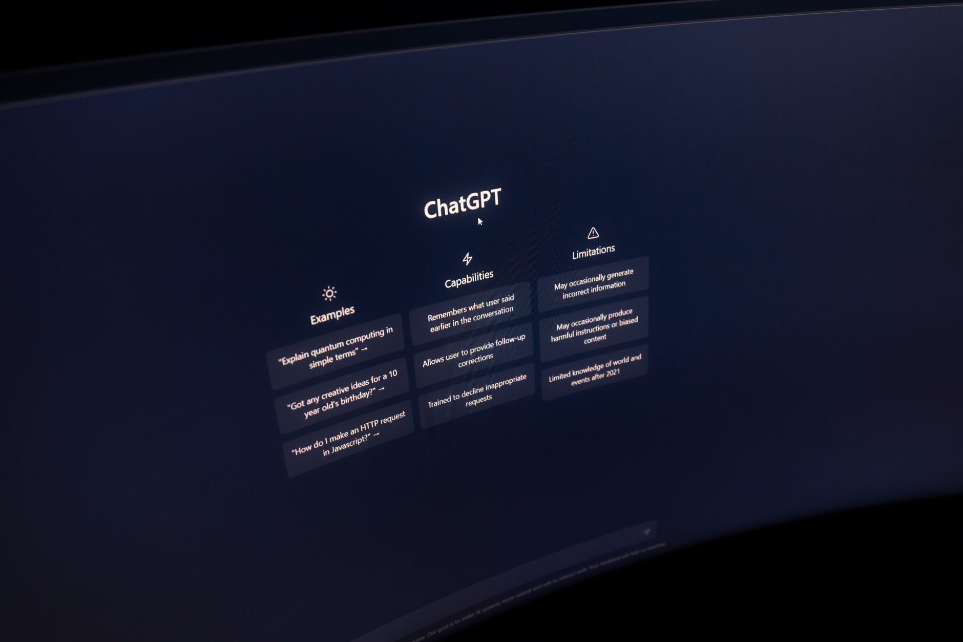 chat gpt welcome screen on computer